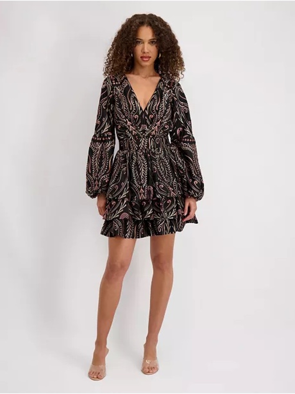 NWT Siena Black Multi V-Neck Embroidered Woven Mini Dress Size 8